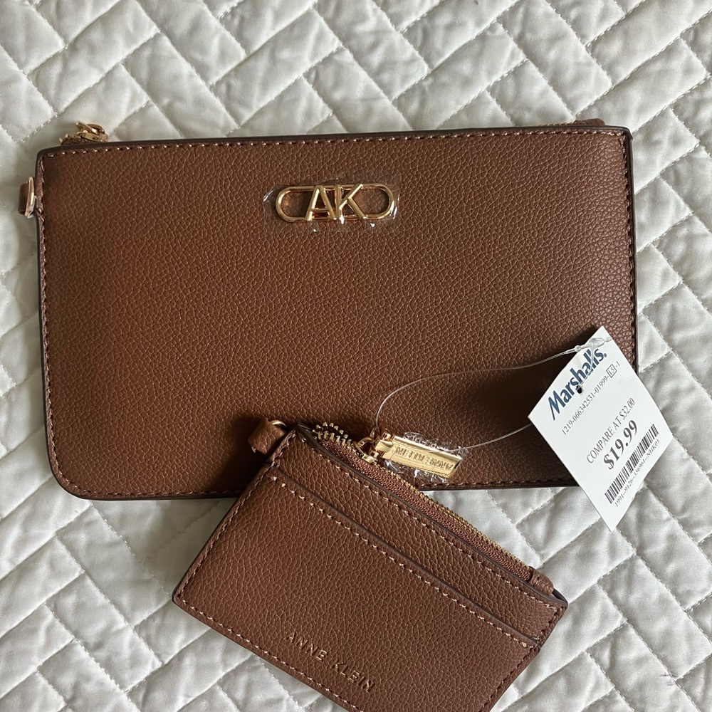 Anne Klein Brown Wristlet and Card Holder Set